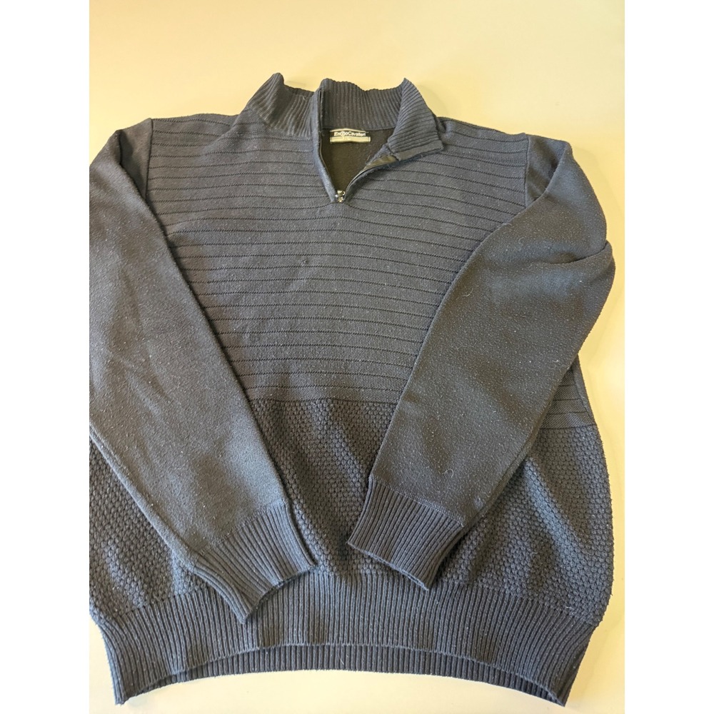 Enzo Cavallini Mens Navy Blue Quarter Zip Mixed Knit Pullover Sweater Size XL